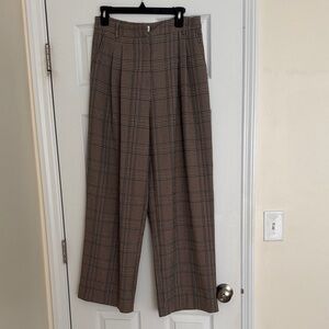 Lucy Paris Brown Plaid Wide-Leg Dress Pants